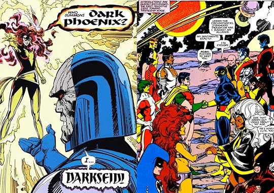 Darkseid resurrects Dark Phoenix, and the Titans and Mutants meet in Uncanny X-Men and the New Teen Titans.