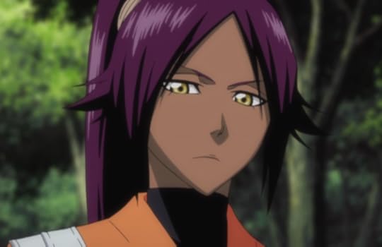 close up photo of anime character Yoruichi from Bleach