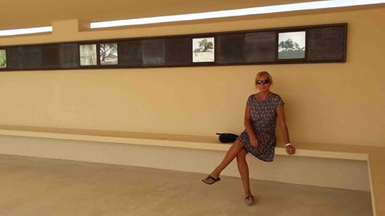 Janice Horton at the shaded information centre at Tree of Life in Bahrain