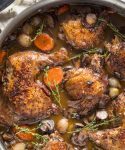 Coq au vin (chicken braised in wine)