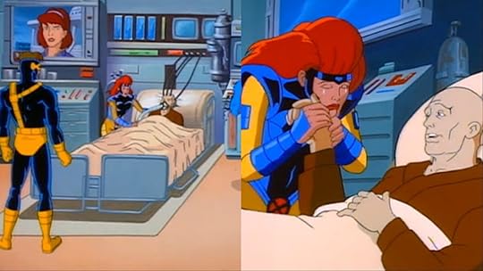 The X-Men gather around a ailing Xavier in the episode "Graduation Day."