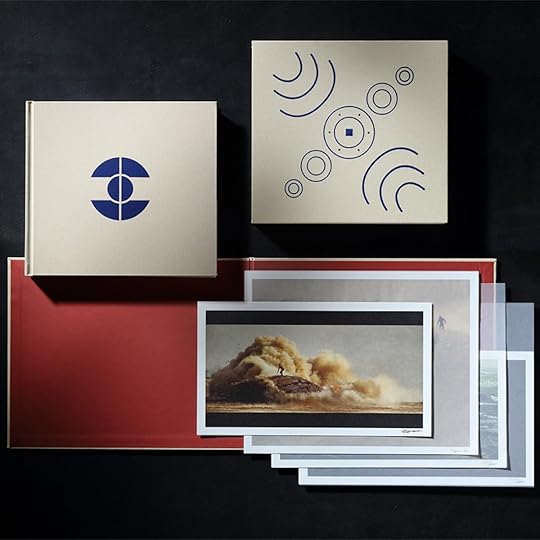 A layout of the slipcase, book cover, and interior prints from in The Art and Soul of Dune: Part Two Portfolio Edition