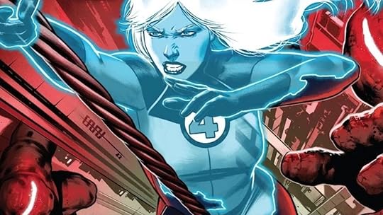 Susan Richards, the Invisible Woman, using her powers in battle.