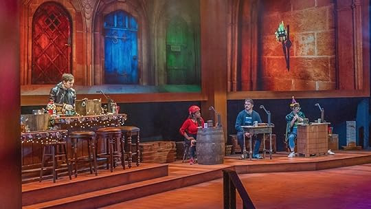 Players on a decorated set for the Dungeons & Dragons theatrical production The Twenty-Sided Tavern