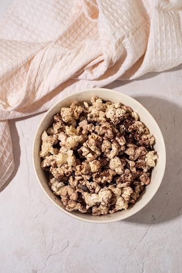 Bowl of protein popcorn made with chocolate protein powder blogilates