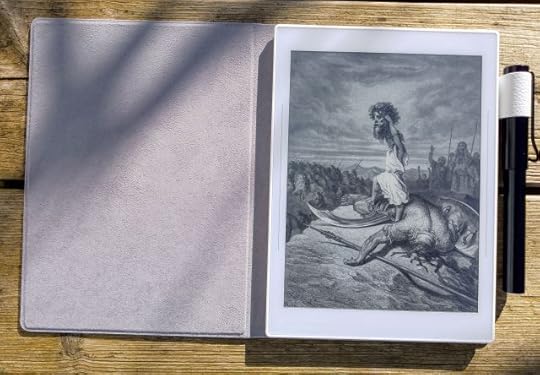 Supernote Nomad e-ink notebook with Gustav Dore screensaver