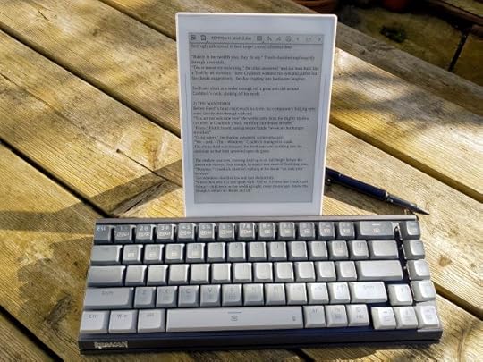 Supernote Nomad e-ink notebook paired with a Redragon Shaco Pro Bluetooth keyboard.