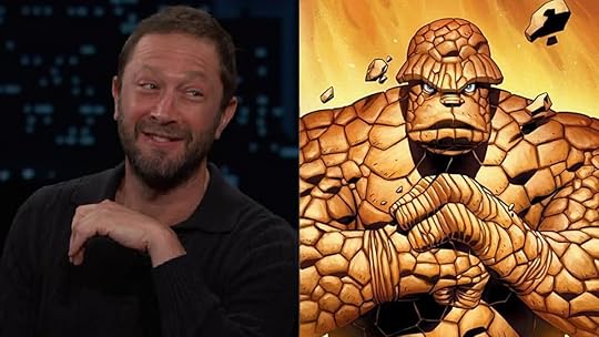 Ebon Moss-Bachrach on Jimmy Kimmel Live (L) and Marvel Comics' The Thing (R)