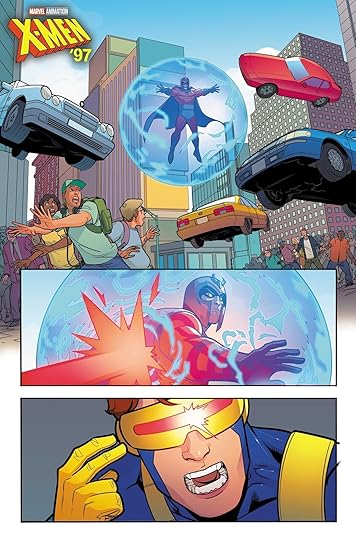 Magneto lifts cars and attacks the city in X-Men '97 #1, art by Salva Espín.