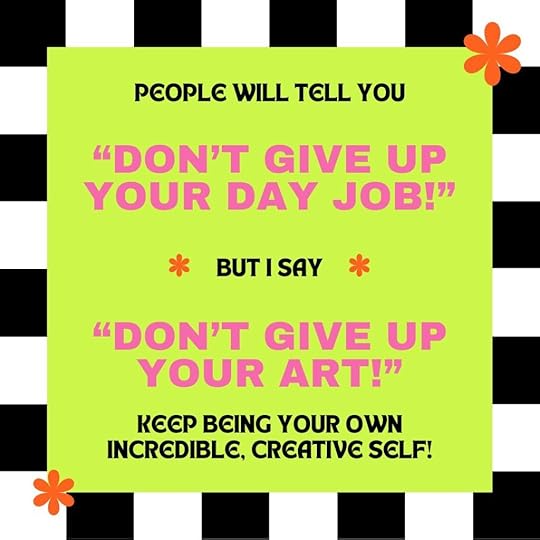 A bright green background with black and white checkered edge reads