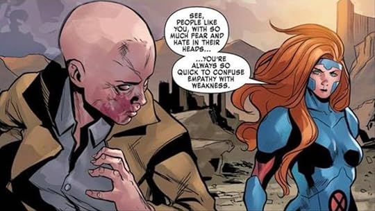 Jean Grey shares her empathy with Cassandra Nova, halting her plans for mass destruction.