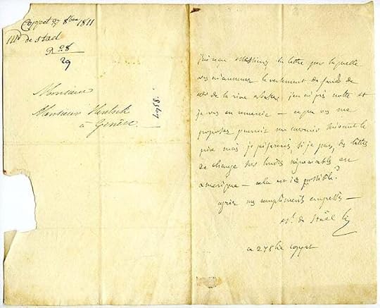 Madame de Steal letter to Henri Hentsch