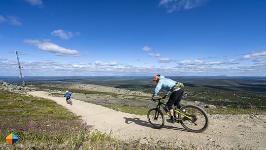 Riding down the Village Trail at the Levi Bike Park in Lapland, Finland.