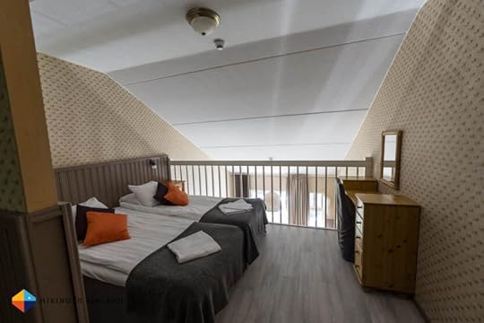 Double bed at Hullu Poro Apartment in Levi, Lapland, Finland.
