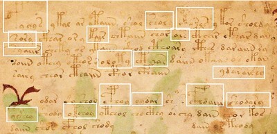 Voynich manuscript, page f1r: hapax legomena