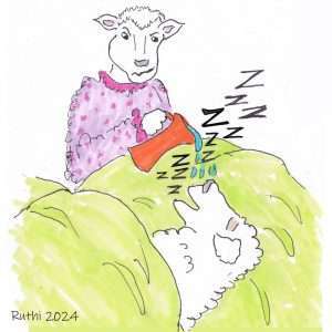 Life in the funny paper cartoon sheep is pouring water on snoring husband