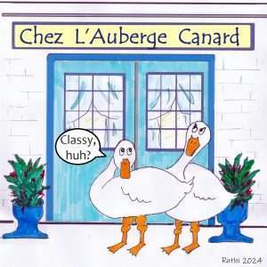 Life in the funny paper - geese arrive for dinner at chez Canard