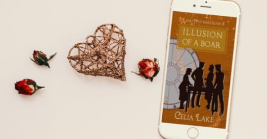 Illusion of a Boar on a pale background with a woven wicker heart. Cover of Illusion of a Boar: Two silhouetted men and women standing at a table, on a ground of deep gold with an astrological chart behind them.
