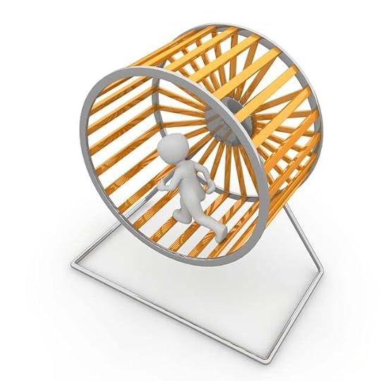 sketch of a human figure running on a yellow hamster wheel