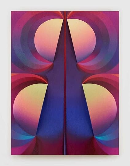 Loie Hollowell, Split Orbs in yellow-orange, purple, red and blue