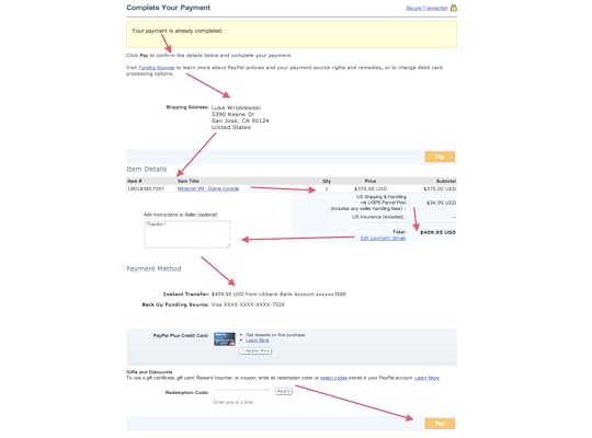 PayPal payment form pinball layout