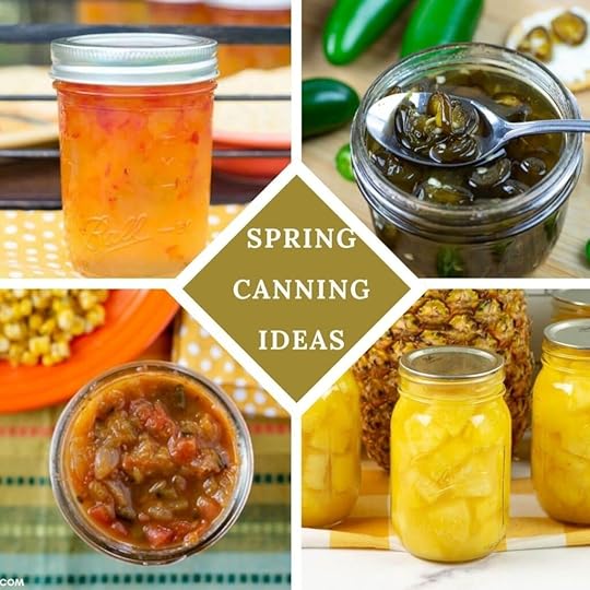 Four image collage of canning recipe for Spring Canning Ideas.