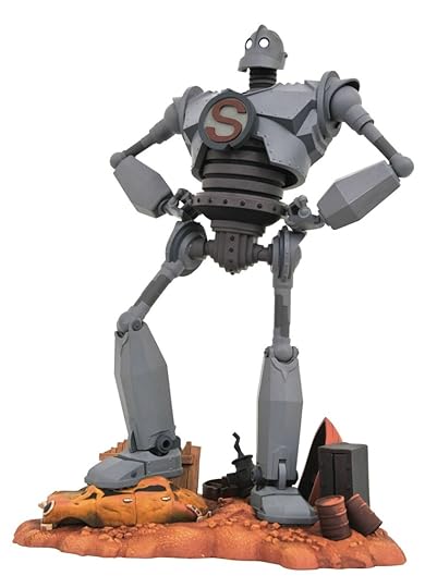 I don't know who made this but it checks off all the boxes for me. If someone knows the artist, I would love to credit them and link to their website. This is an image of the Iron Giant with his fists on his hips and one leg on a pile of debris in a Superman pose. He has a red ess with a circle around it on his chest.