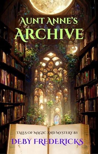 The moon glows over a beautiful fantasy library. Text reads