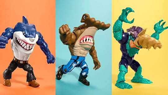 Mattel's line of 30th anniversary Street Sharks action figures, Ripster, Slash, and Jab.