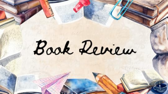 watercolour books, a pencil, a coffee cup, a paper aeroplane, a paperclip, a ruler and a thumbtack around the words 'book review'