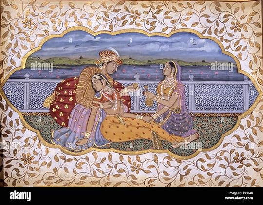 Mughal miniature painting, love scene, hand on breast, erotic paintings, India, Asia Stock Photo - Alamy
