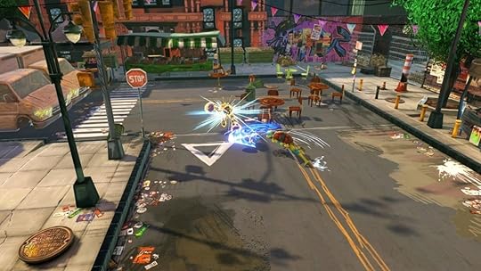 Street fighting taking place in the streets of New York in a screenshot from Teenage Mutant Ninja Turtles: Mutants Unleashed.