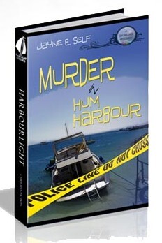 Book cover with small yacht and crime scene tape.