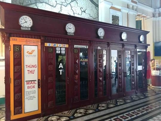 Saigon Central Post office telephone booths photo by Janice Horton