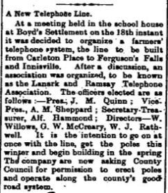 Ferguson Falls telephone line Jan 29 1909 p g