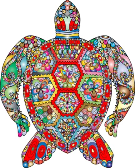 Drawing of a turtle in multi-colored florals