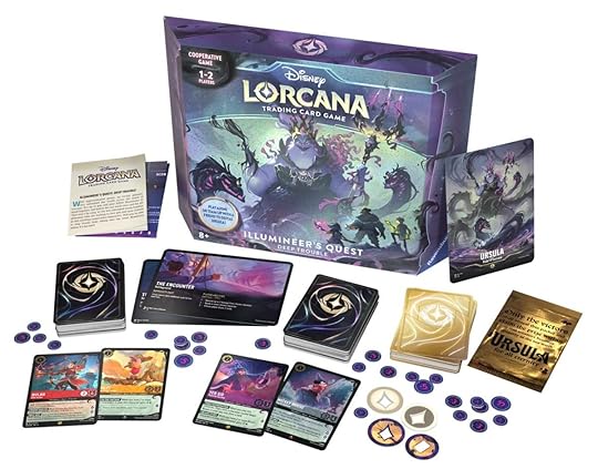 The board game box and pieces from Disney Lorcana: Illumineer's Quest