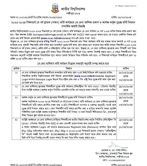nu honours admission result