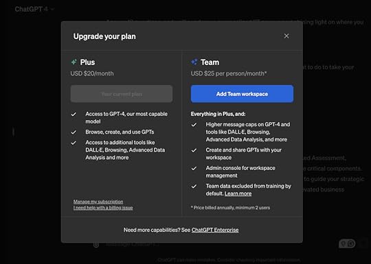 screenshot of ChatGPT's upgrade flow process