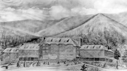 Sketch of the exterior of the Grove Park Inn by Fred Seely, 1912