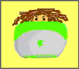 A drawing of Jayne behind the screen of an old Macbook.