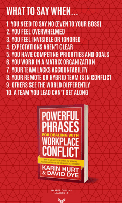 Sidebar on What to Say When You are faced with a difficult workplace and environment as shared in Powerful Phrases