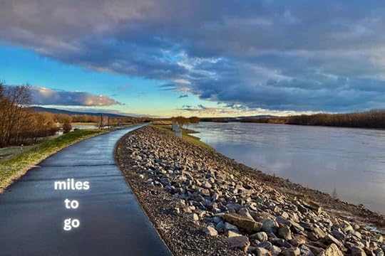 path next to a river with the words 