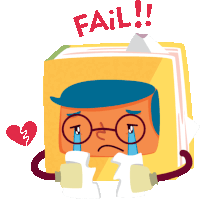 Sad Book Cries Over Test With Caption Fail In English Sticker - Pencil Pack Fail Heart Broken Stickers