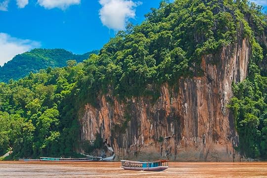 Pak Ou buddhist caves,Tam-ting,Mekong River,boat,landscape,Luang Prabang,Laos