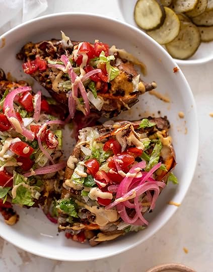 cheeseburger stuffed sweet potatoes