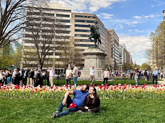 watching the eclipse in McPherson Square