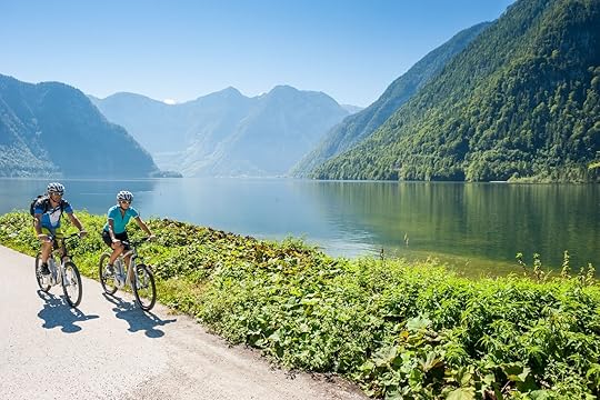 People on bikes at Lake Atter (Attersee) in Austria one of the best lakes in Europe