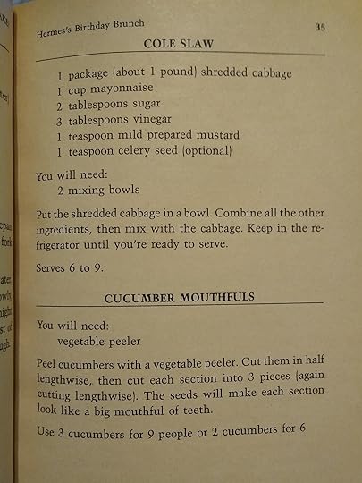 recipes for cole slaw and 'cucumber mouthfeels' that amount to 'put in a bowl' and 'cut a cucumber into a shape'