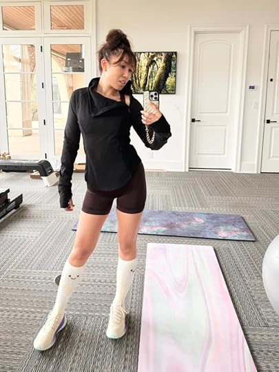 cassey ho blogilates wearing popflex chasing pavements mockneck pullover for running